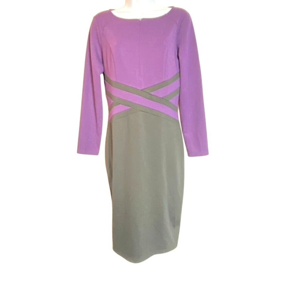 VFShow Womens Purple & Black Bodycon Dress With Cross Waist Detail & Long Sleeve